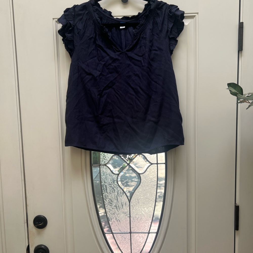 Old Navy Blue Ruffled Cap Sleeve Blouse